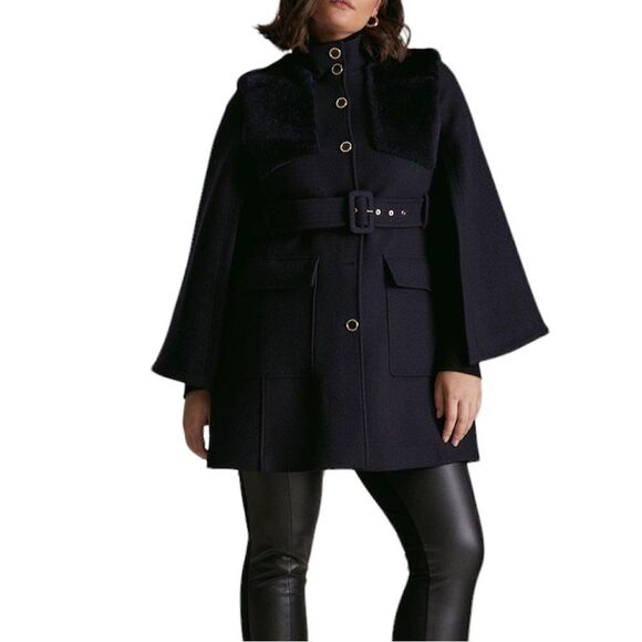 Karen Millen Italian Virgin Wool Shearling Mix Cape New With Tag Size 14 - Picture 1 of 11